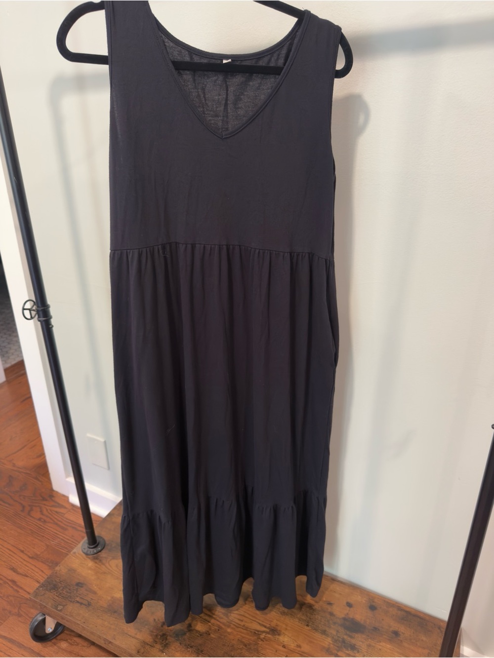 V-Neck Black Smocked Maxi Dress